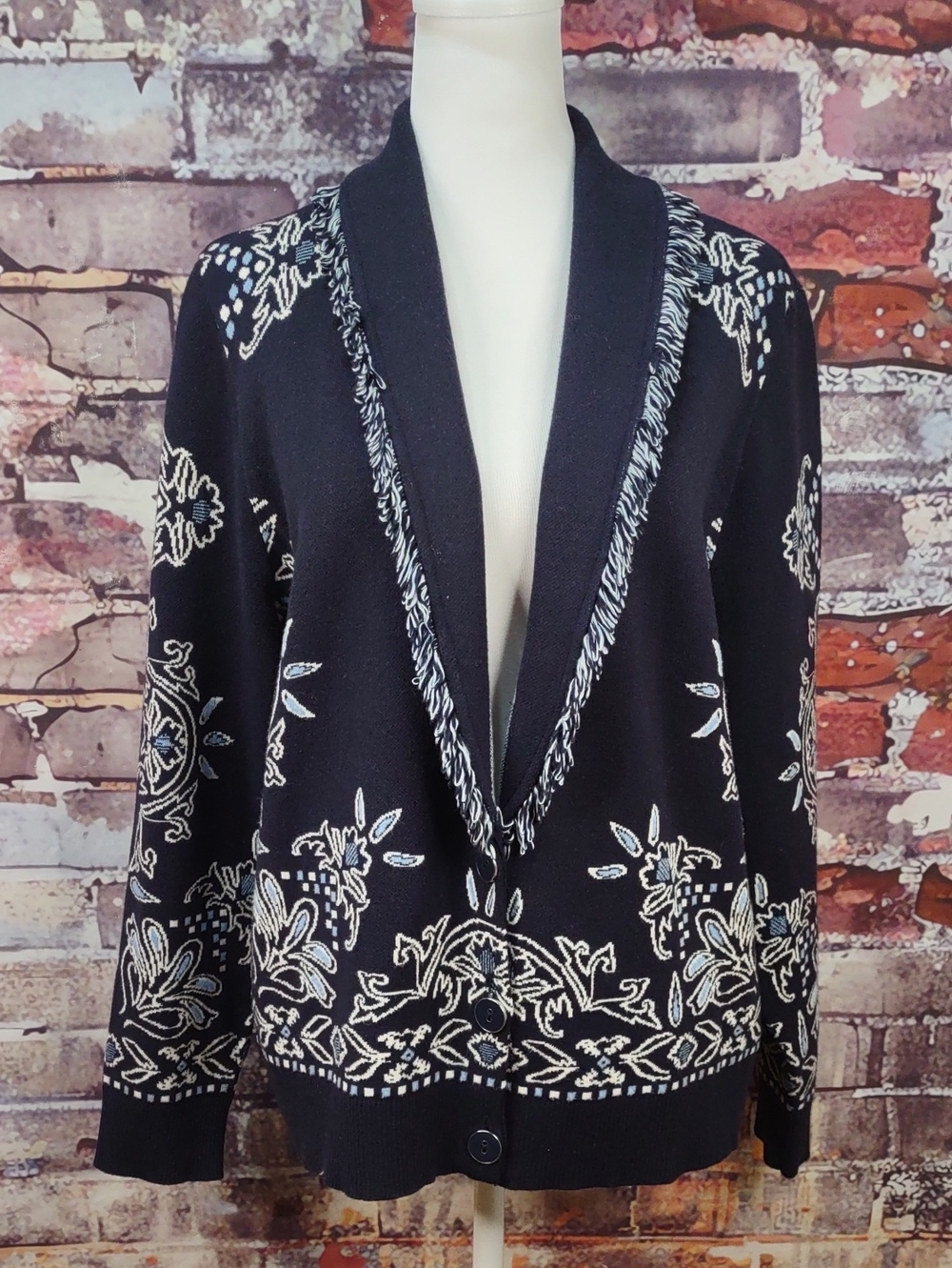 Chico's Floral Shawl-Collar Sweater